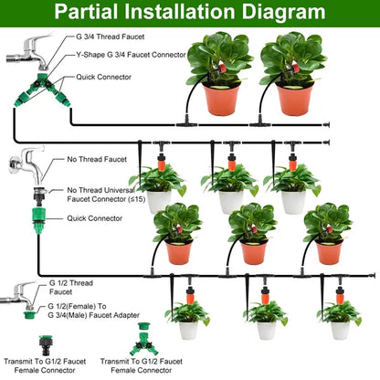 164FT Drip Irrigation Kit Automatic Garden Irrigation System Misting Plant Watering Drip Kit For Garden Greenhouse Flower Bed Patio Lawn.